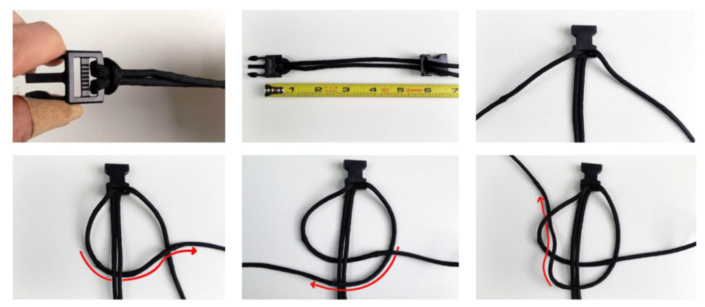 Close-up of paracord bead installation showing proper hole size compatibility and threading method